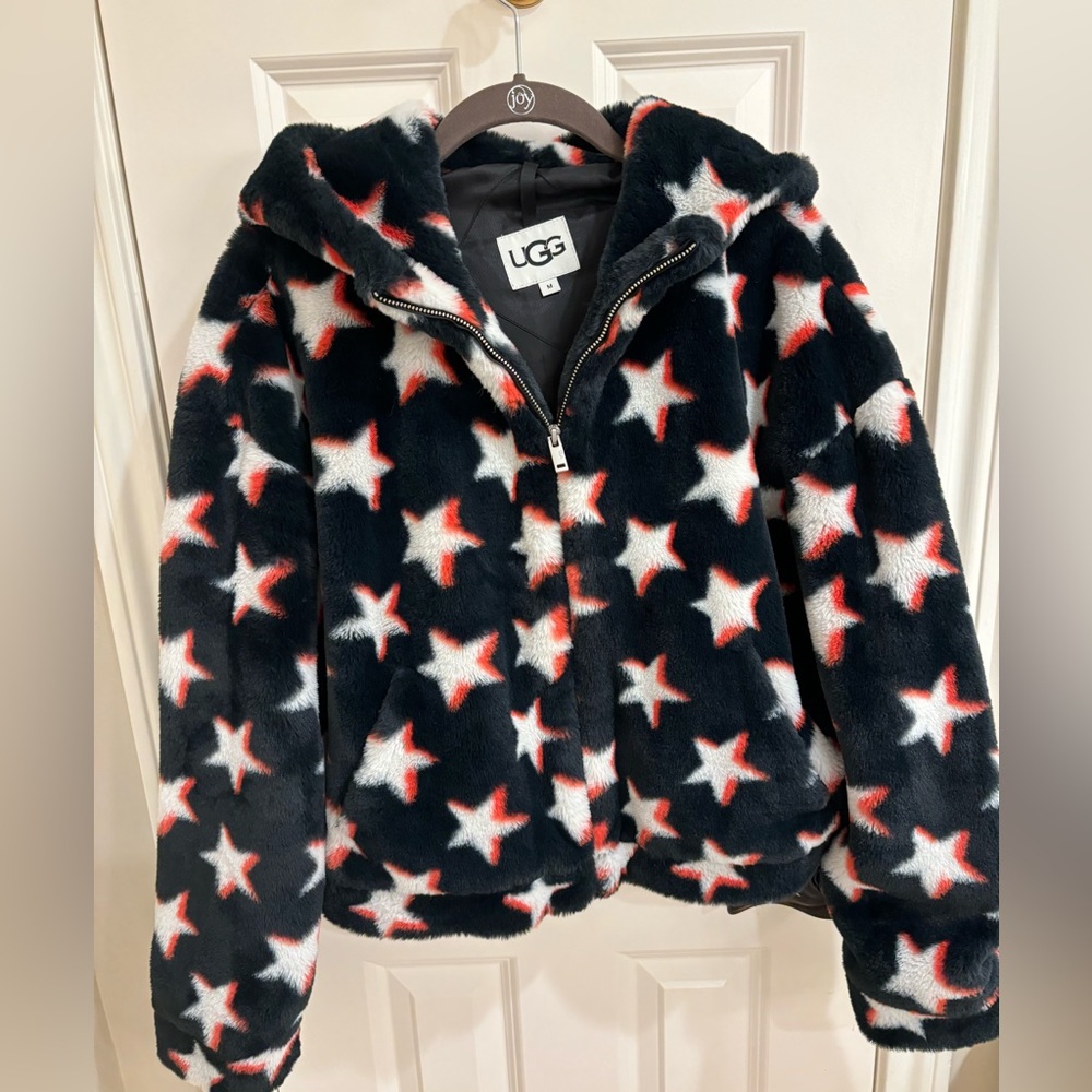Ugg Australia Mandy Faux Fur Star Zip Up Hoodie Jacket Coat